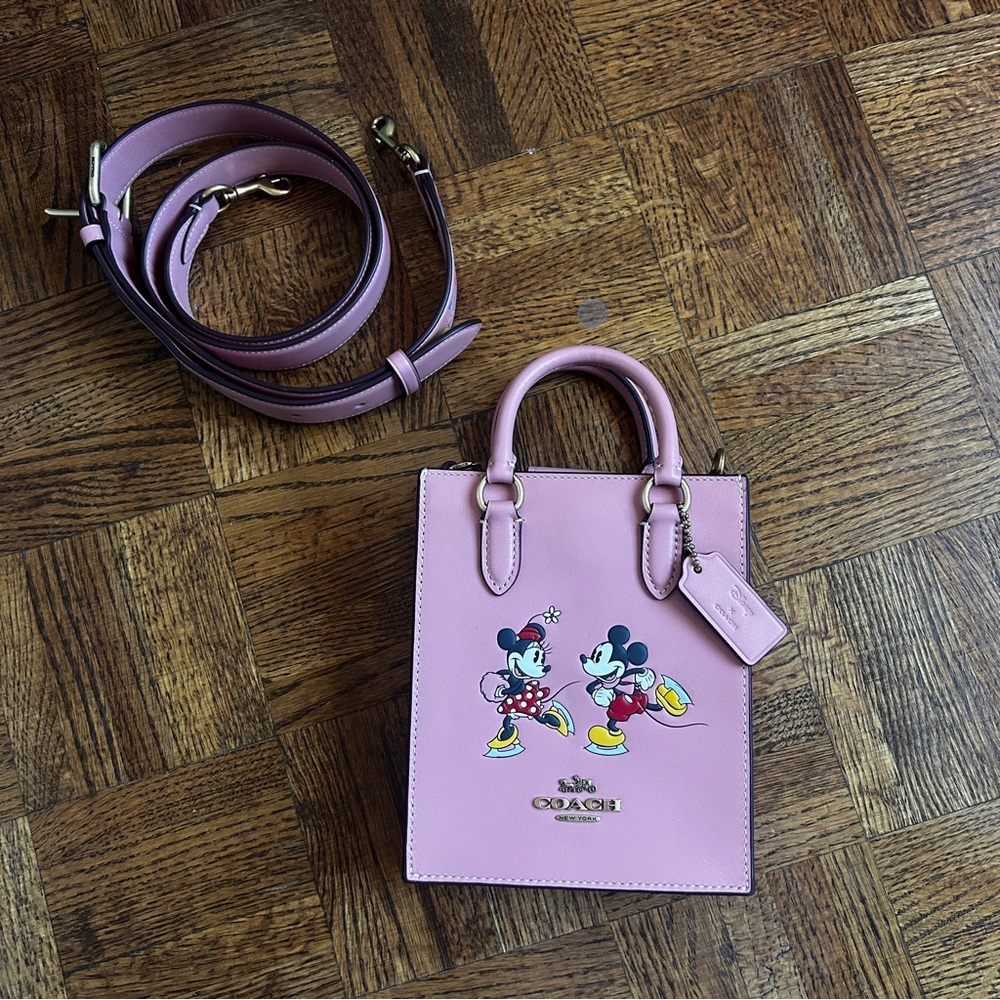 Coach Pink Mini Bag with Minnie and Mickey Mouse Design